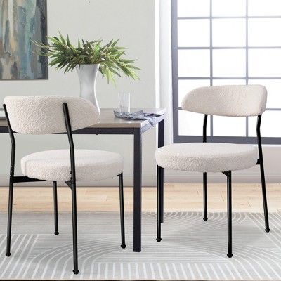 VYNXARIA Boucle Upholstered Dining Chairs with Curved Backrest & Metal Legs Set of 2, Beige