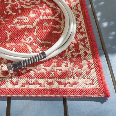 Red and Creme Synthetic Non-slip Washable Rug, 2' 2" x 6'