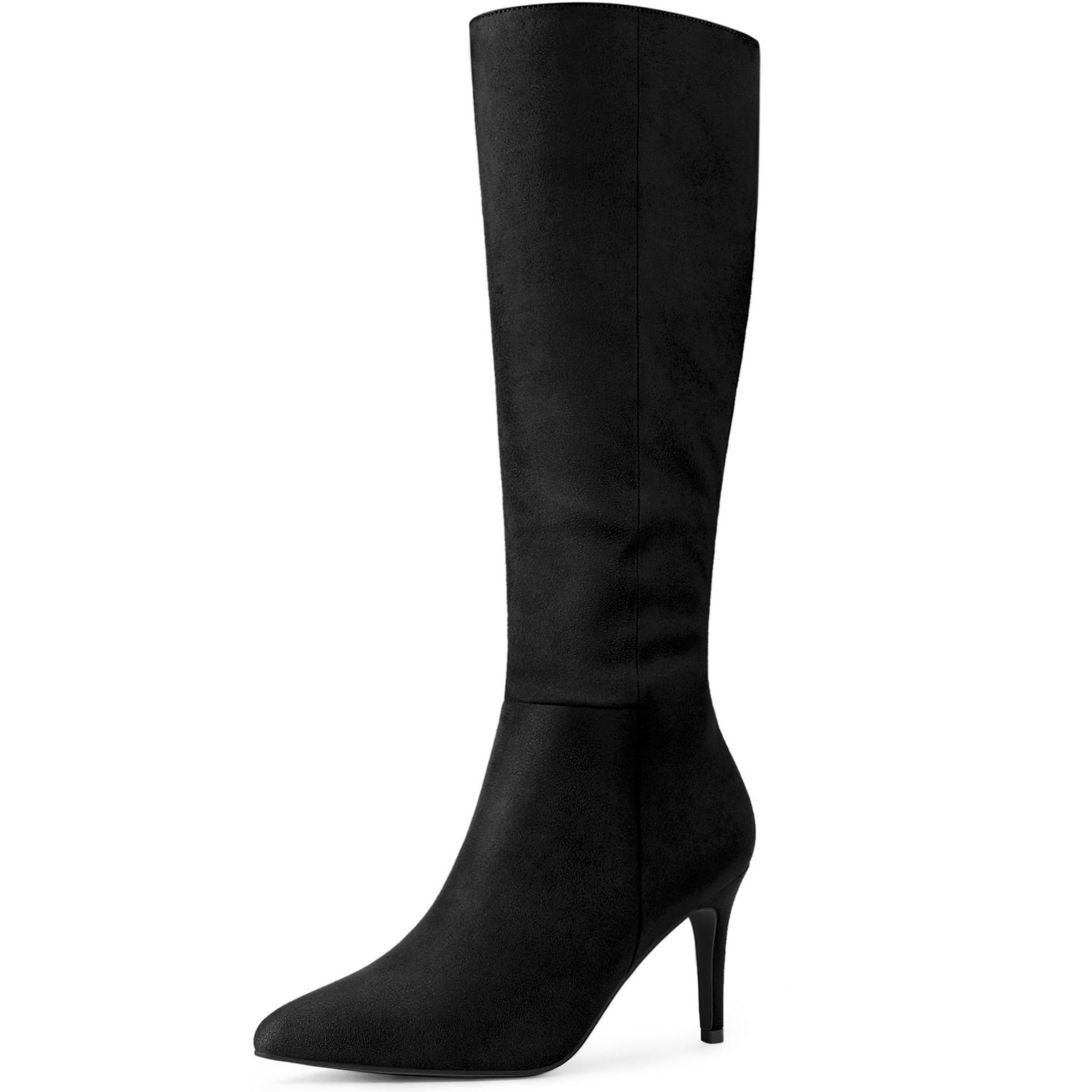 Allegra K Women's Pointed Toe Side Zip Stiletto Heel Knee High Dress Boots