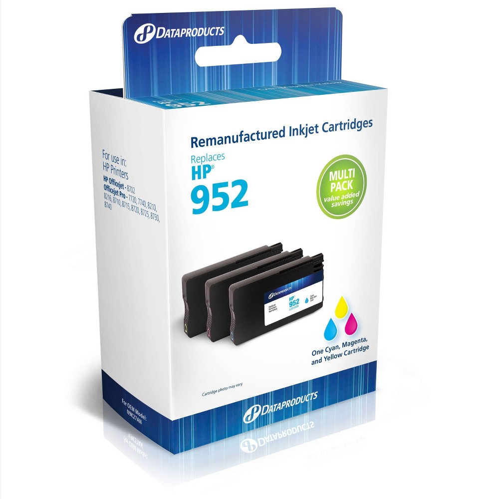 Remanufactured Cyan/Magenta/Yellow 3-Pack Standard Ink Cartridges - Compatible with HP 952 Ink Series - Dataproducts