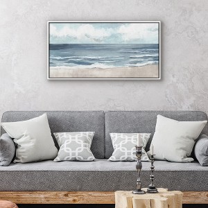 Americanflat Canvas Wall Art Featuring Beige Sand, Blue Ocean and White Sky - Coastal Beach Wall Art - 1 of 4