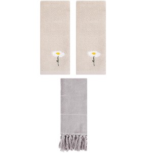 REGALWOVEN 3 Packs Cotton Soft Absorbent Floral Pattern and Solid Hand Towels - 1 of 4