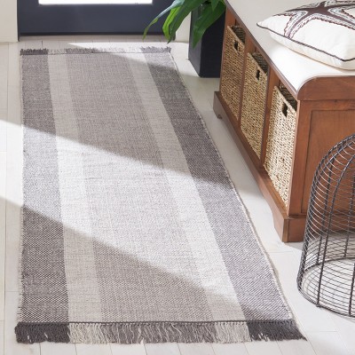 Ivory and Grey Handwoven Cotton Runner Rug, 2'3" x 8'