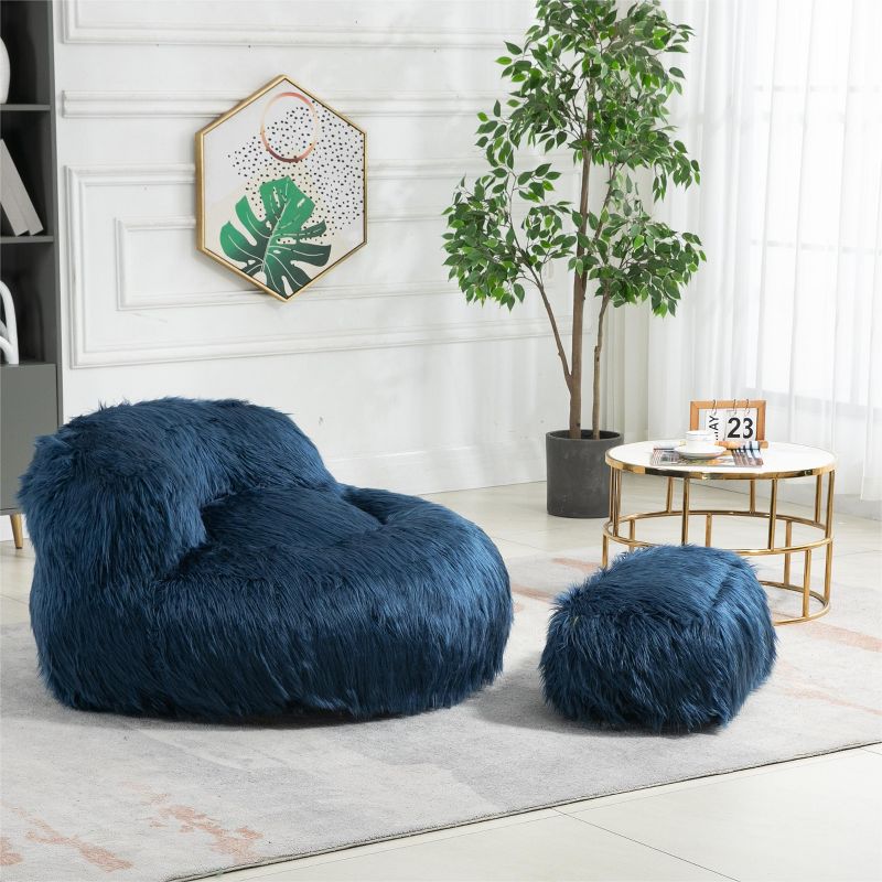 Lion Bean Bag Chairs And Ottoman,42.52" W Faux Fur Bean Bag Bucket Chair,Fluffy Lazy Sofa for Adults and Kids-Maison Boucle, 5 of 9