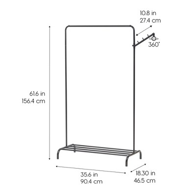Black Glossy Metal Freestanding Garment Rack with Shelf