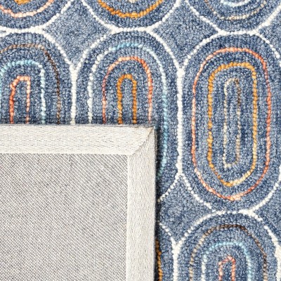 Blue Geometric Hand-Tufted Wool Area Rug, 5' x 8'
