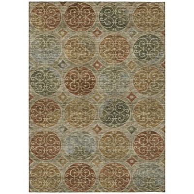 Taupe Green And Gold Trellis Washable Indoor Outdoor Area Rug