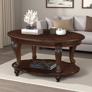 42" Oval 2-Tier Distressed Rubberwood Coffee Table - 1 of 4