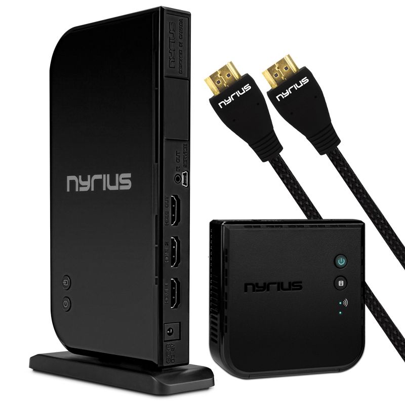 Nyrius Wireless HDMI 2 Input Transmitter & Receiver; Streaming HD 1080p 3D Video with 2 HDMI Cables - Black, 1 of 10