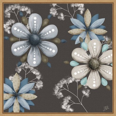 16" x 16" Blue Floral on Sepia I by Jade Reynolds Framed Wall Canvas - Amanti Art