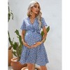 Women's Summer Floral Boho Maxi Dress Wrap Short Sleeve V Neck Ruffle A-Line Flowy Wedding Guest Long Dresses - 2 of 4