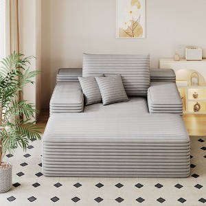 GDFStudio Veigar Modern Corduroy Upholstered Chaise Lounge with Pillows - 1 of 4