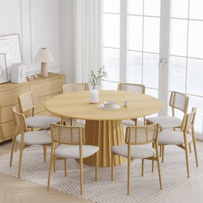 Dovelina 60" Round Dining Table Modern Wood Kitchen Table Dining Room Table for 8 People