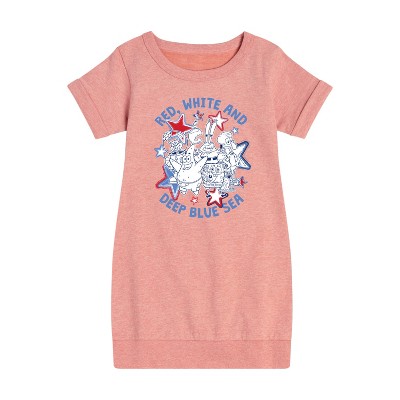 - SpongeBob SquarePants - Red, White and Deep Blue Sea Graphic Short Sleeve Fleece Dress