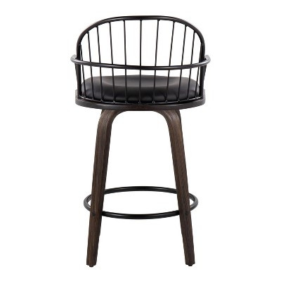 Riley 26" Black Metal and Walnut Swivel Counter Stool