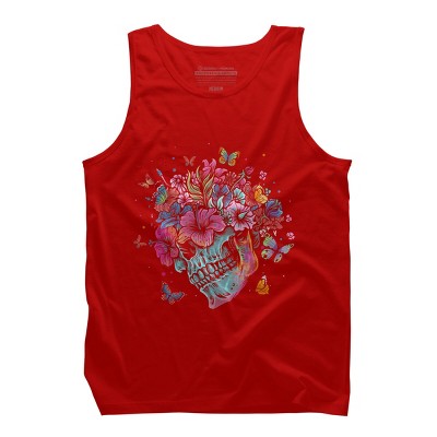 Men's Design By Humans Floral Butterfly Skull Funny Halloween Costume Hippie Flower By JeilJersey Tank Top