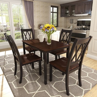VYNXARIA 5-Piece Dining Table Set Home Kitchen Table and Chairs Wood Dining Set, Espresso+Black