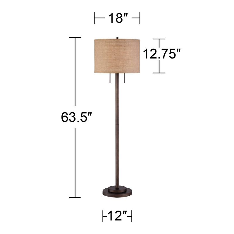 Possini Euro Design Garth Modern Floor Lamp Standing 63 1/2" Tall Oil Rubbed Bronze Burlap Fabric Drum Shade for Living Room Bedroom Office House Home, 4 of 9