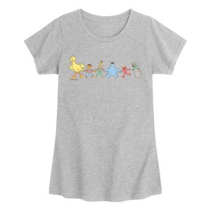 Girls' - Sesame Street - SS Group Muted Fitted Short Sleeve Graphic T-Shirt - 1 of 3