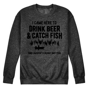 Men's Instant Message I Came Here to Drink Beer & Catch Fish Graphic Fleece Sweatshirt - Heather Charcoal - 2 X-Large - 1 of 4