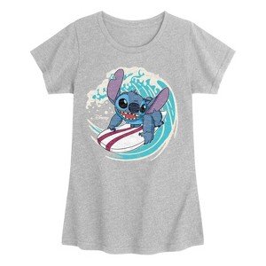 Girls' - Disney - Stitch Surf Fitted Short Sleeve Graphic T-Shirt - 1 of 3