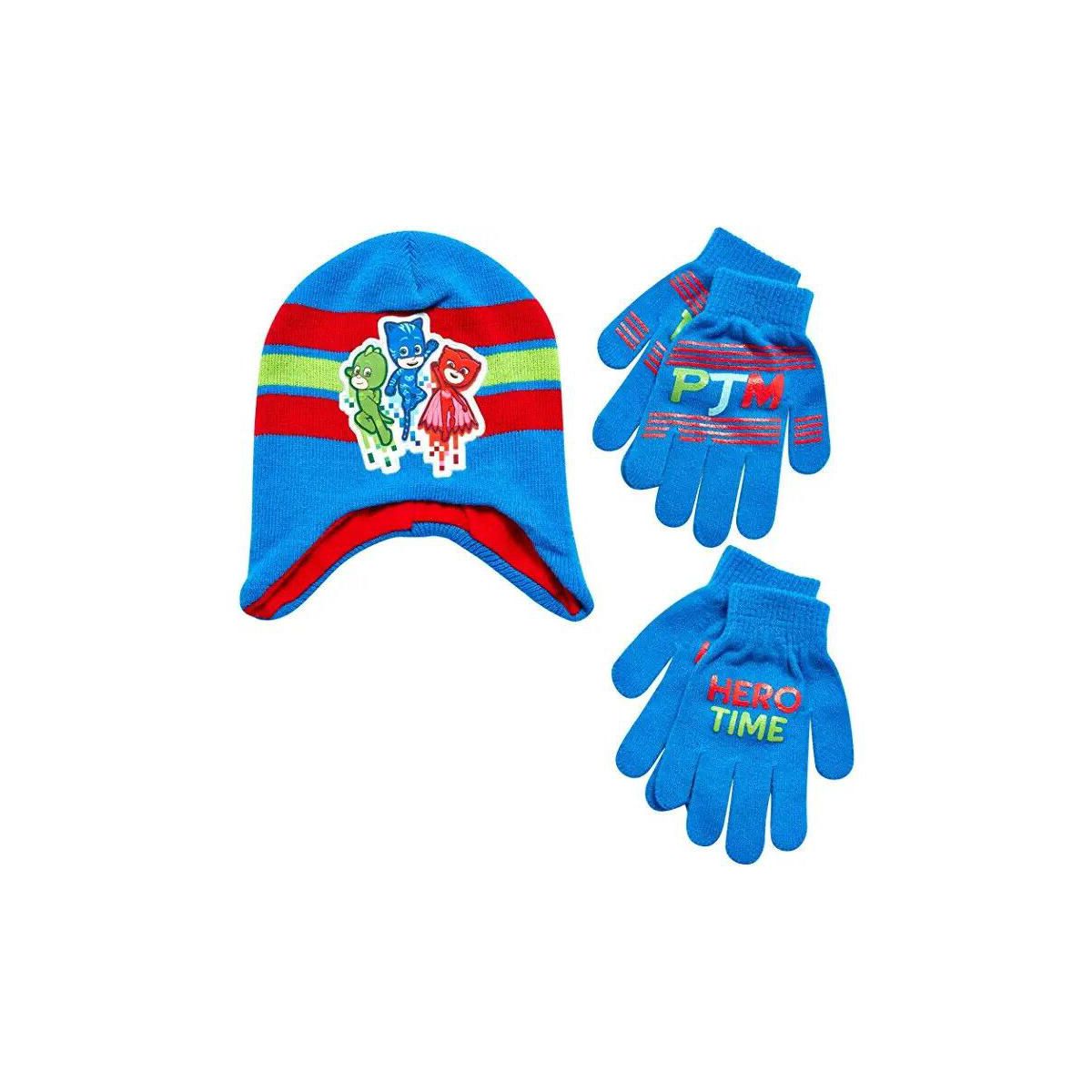 PJ Masks Boys Winter Beanie Hat and 2 Pair of Gloves or Mittens Set, Kids Ages 2-7