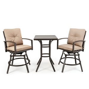 Tangkula Set of 3 Swivel Bar Height Bistro Set Cushioned Table Stools Furniture Patio Outdoor - 1 of 4