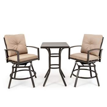 Tangkula Set of 3 Swivel Bar Height Bistro Set Cushioned Table Stools Furniture Patio Outdoor
