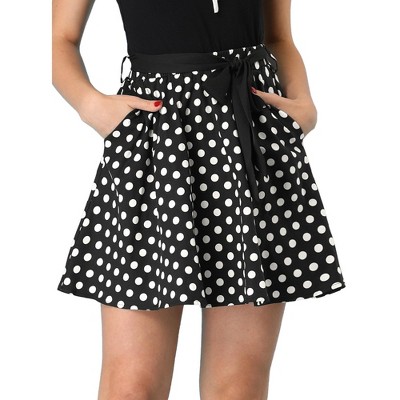 INSPIRE CHIC Women's Polka Dots Belted Elastic Waist A-Line Mini Skirt