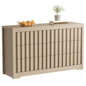 Fluted 6-Drawer Bedroom Dresser ¨C Modern Handleless Wooden Chest with Deep Storage, TV Stand & Clothes Organizer , Hallway (Natural Oak) - 1 of 4