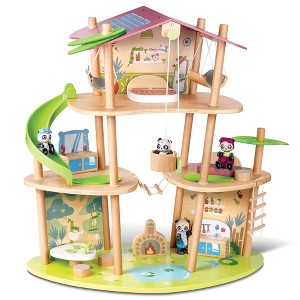 Hape: Pandas Bamboo House - 25pc Wooden & Bamboo 3 Level Doll House,Ages 3+ - 1 of 4