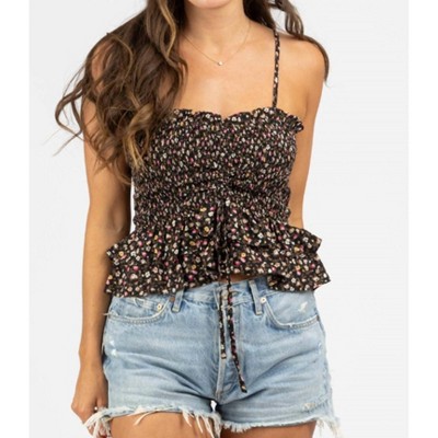 Women's PRINT RUCHED AND SMOCKED TOP CAMI - SHE + SKY