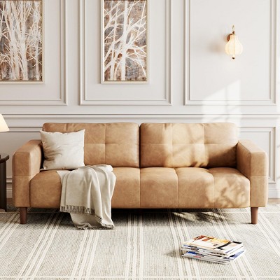 3-Seater Sofa Couch,83"Wide Faux Leather Sofa Couch with Spring Cushion, Modern Sofa with Deep Seats and 2 Removable Back Cushions, for Living Room