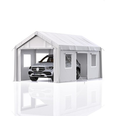 10'x20' Heavy-Duty Carport, Portable Garage with 4 Roll-Up Doors, 4 Mesh Windows, 180g PE Tarps, Reinforced Frames for Pickups, Boats, SUVs