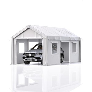 10'x20' Heavy-Duty Carport, Portable Garage with 4 Roll-Up Doors, 4 Mesh Windows, 180g PE Tarps, Reinforced Frames for Pickups, Boats, SUVs - 1 of 4