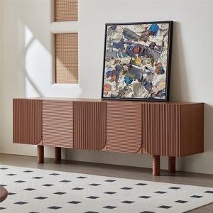 JVNOXK-Medieval Modern TV Console with Five Drawers and Four Scroll Leg Design - Brown - 1 of 4