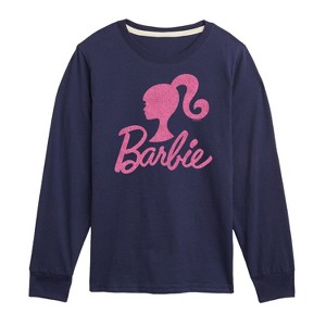 Boys' - Barbie - Barbie Logo Pink Glitter Long Sleeve Graphic T-Shirt - 1 of 4