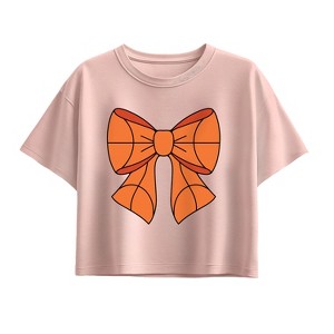 Girls' - Instant Message - Basketball Bow Short Sleeve Boxy Graphic T-Shirt - 1 of 3