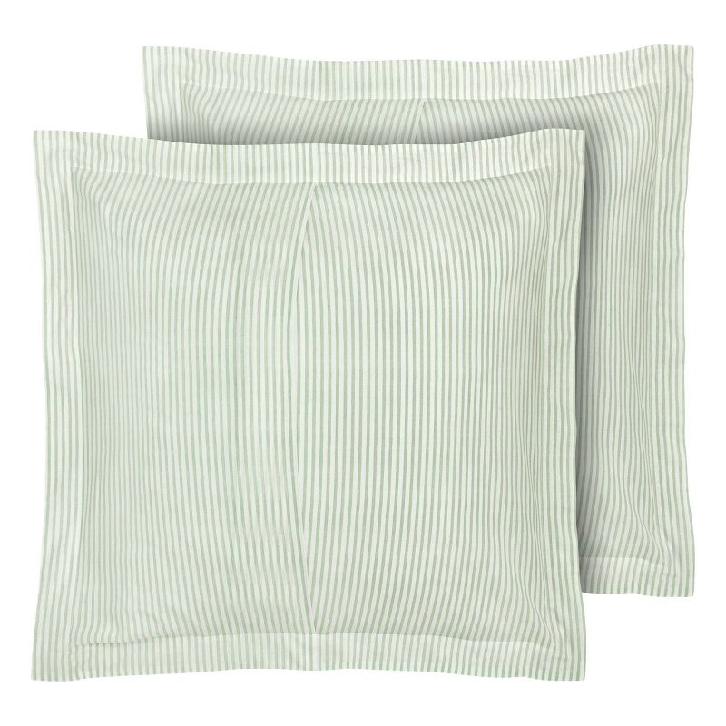2pc Euro Ticking Stripe 100% Cotton Pillow Sham Green - Laura Ashley, 3 of 10