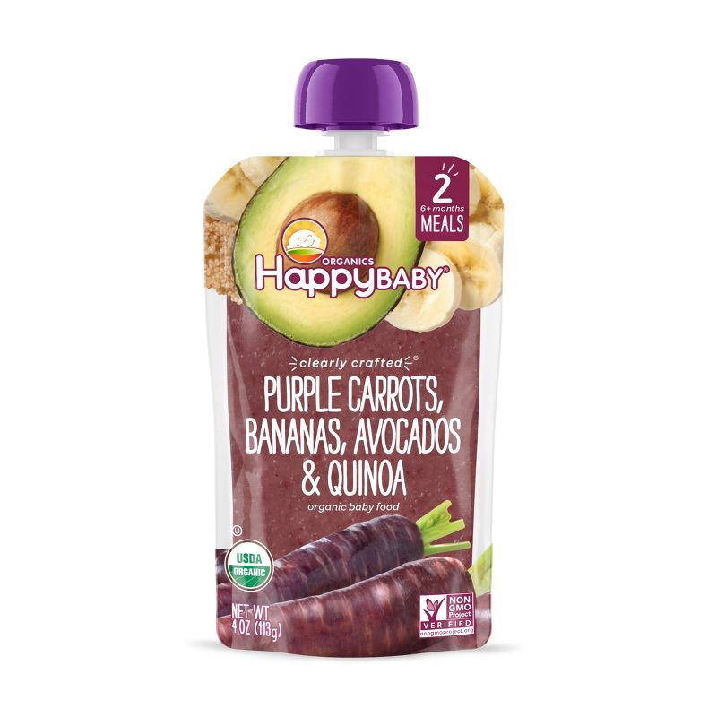 HappyBaby Clearly Crafted Purple Carrots Bananas Avocados &#38; Quinoa Baby Food Pouch - 4oz, 1 of 6