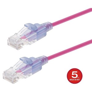 Monoprice Cat6A Ethernet Patch Cable 5-Pack - 5 Feet - Pink | Snagless, RJ45, 550MHz, UTP, Pure Bare Copper Wire, 10G, 30AWG  - SlimRun - 1 of 4