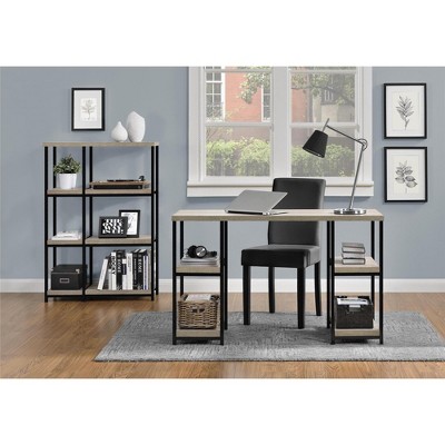 Distressed Gray Oak and Black Executive Double Pedestal Desk