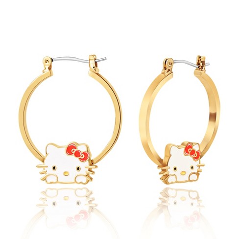 Hello Kitty Hoop Gold Plated And Enamel Earrings : Target