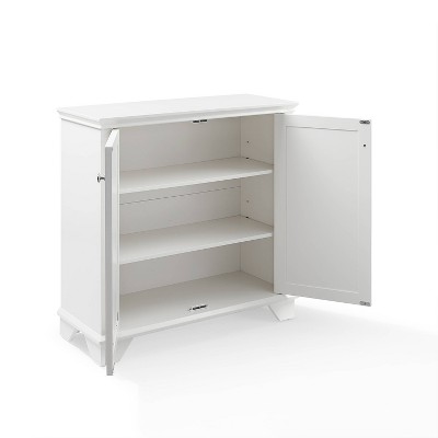 White Faux-Louvered Living Room Cabinet with Adjustable Shelving