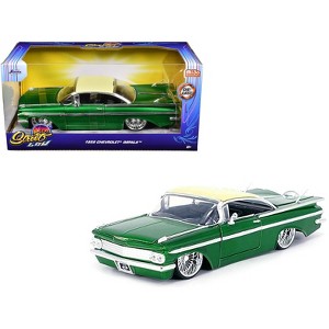 1959 Chevrolet Impala Lowrider Green Metallic w/Cream Top & DUB Wire Wheels "Street Low" Series 1/24 Diecast Model Car by Jada - 1 of 3