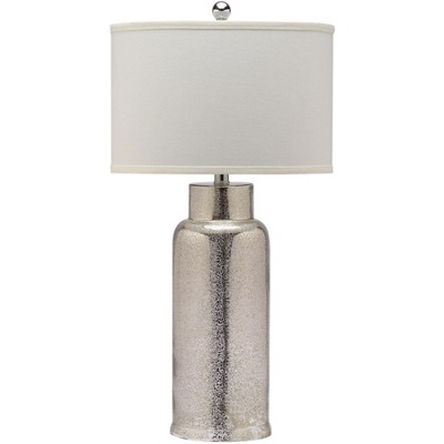 Silver Mercury Glass Bottle Table Lamp Set with White Drum Shades