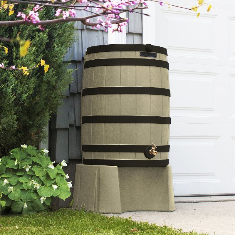 Good Ideas RW40-DR-KHA Rain Wizard 40 Gallon Plastic Outdoor Home Rain Water Storage Collection Barrel Drum with Brass Spigot, Khaki, 4 of 7