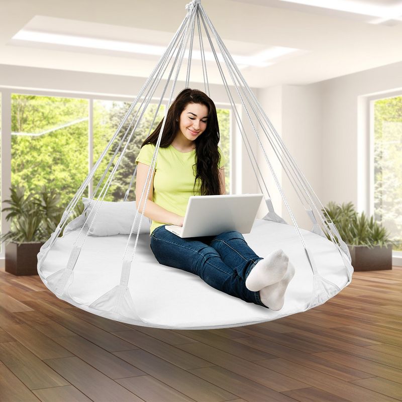 Sorbus 56" Stylish Hanging Swing Nest w/Pillow - Double Hammock Daybed Saucer Style Lounger Swing - Holds 264lbs Sturdy - White, 3 of 6