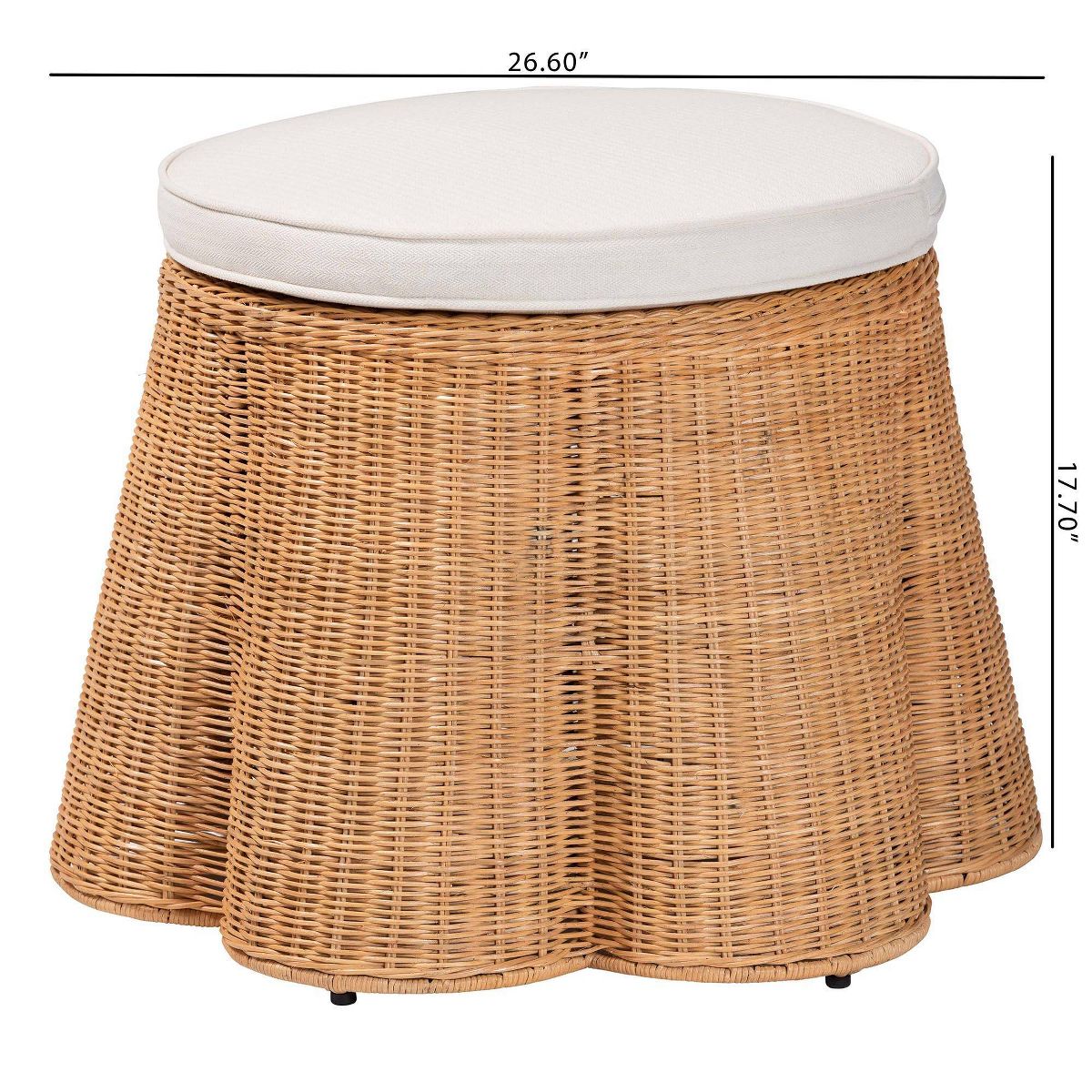 bali & pari Palm Scallop Natural Rattan 26" Round Ottoman with Cushion Light Honey - thumbnail 7