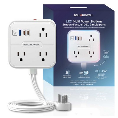 Bell + Howell LED Multi Power Station – 6-Port Charging Extension with RGB Night Light and Surge Protection